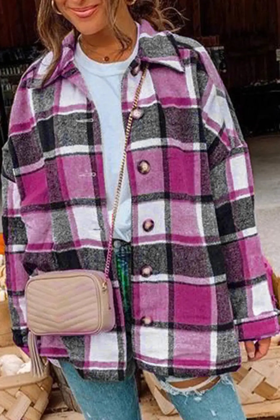 Red Plaid Buttoned Shirt Jacket-8