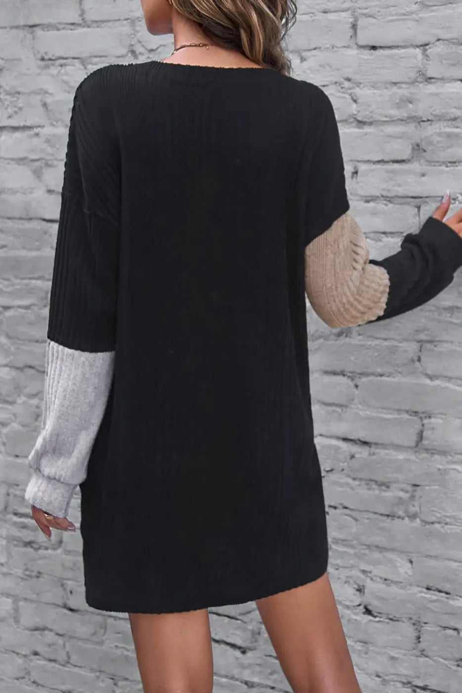 Ribbed Color Block Mini Dress-1