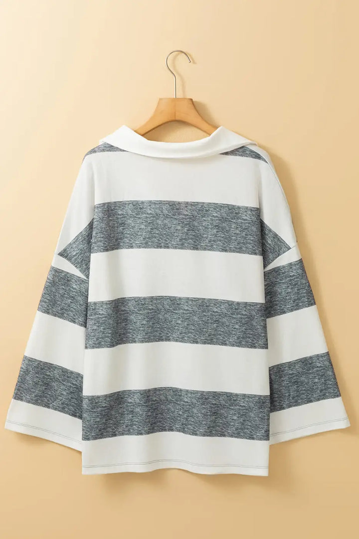 Stripe Oversized Collared Long Sleeve Top-4