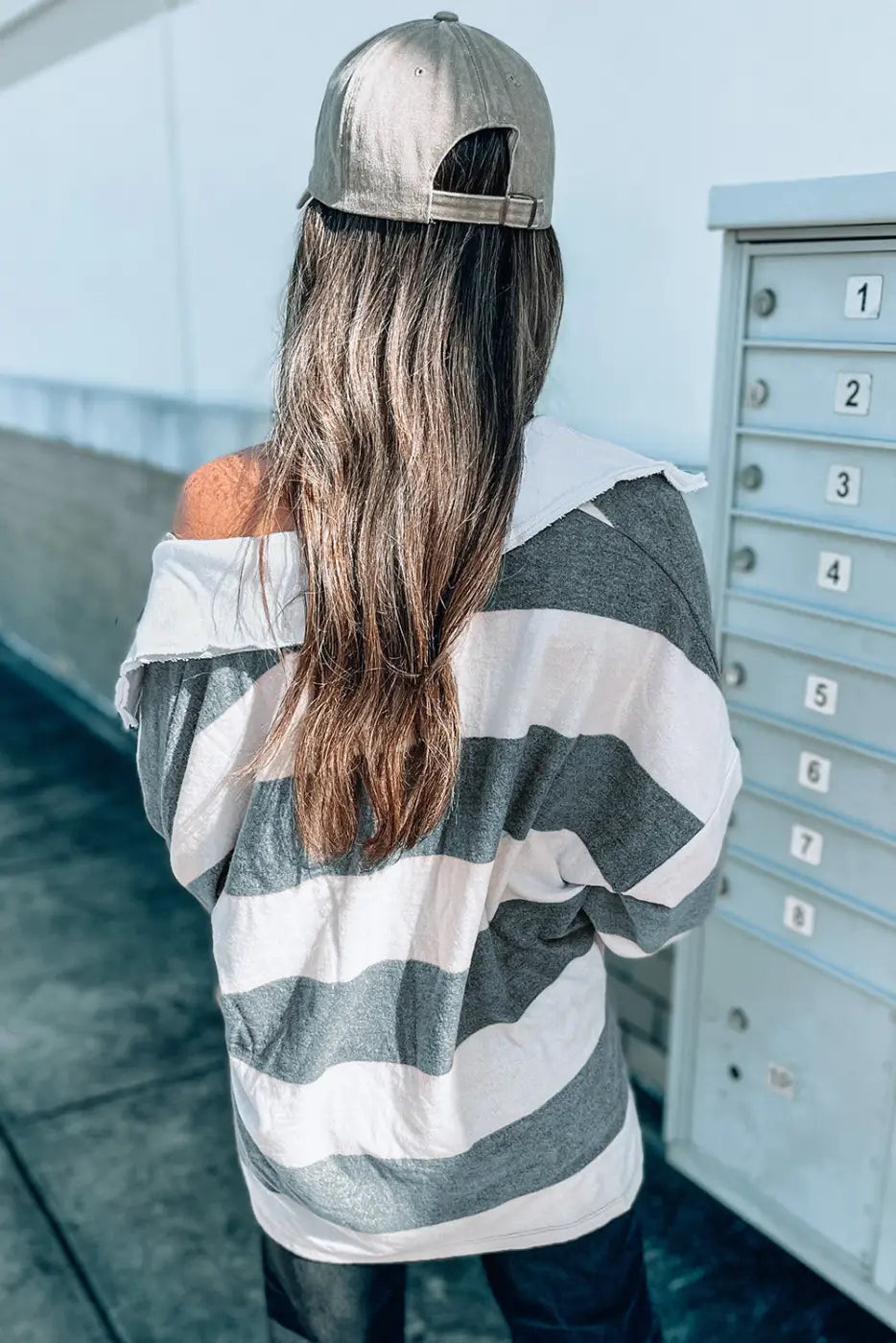 Stripe Oversized Collared Long Sleeve Top-1