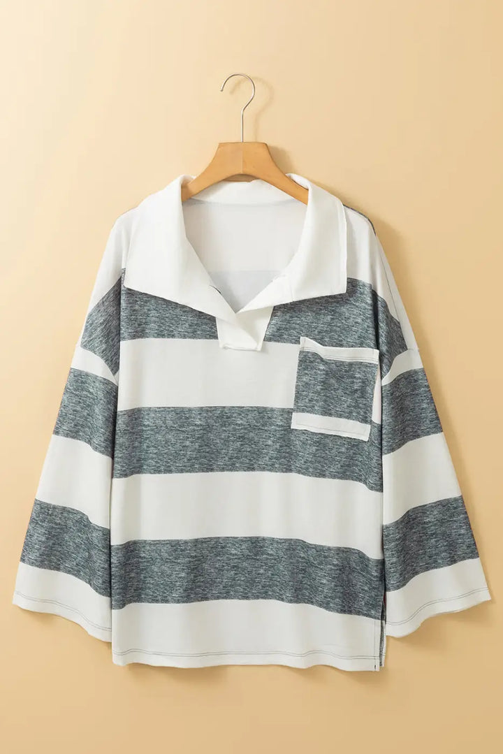 Stripe Oversized Collared Long Sleeve Top-3