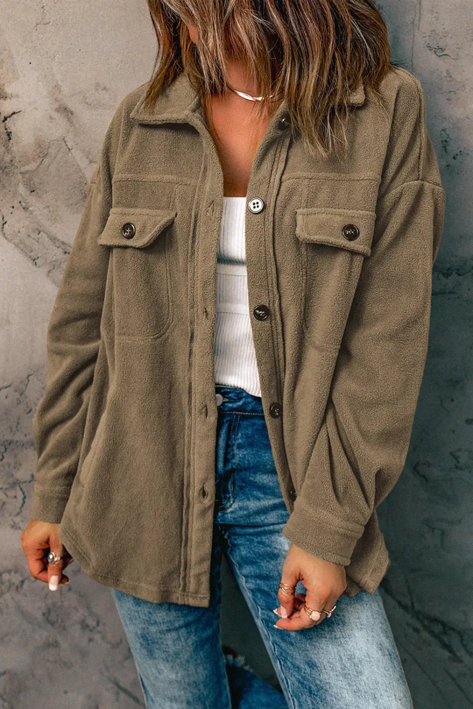 Turn Down Collar Buttoned Shirt Jacket-3
