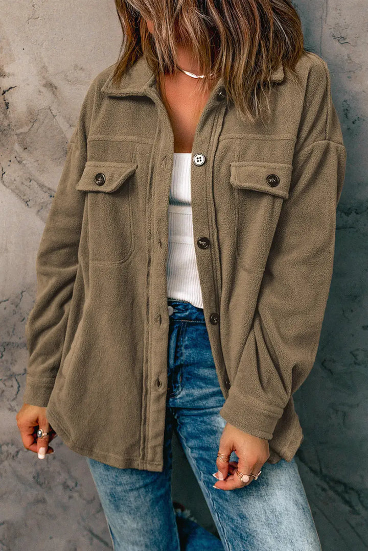 Turn Down Collar Buttoned Shirt Jacket-3