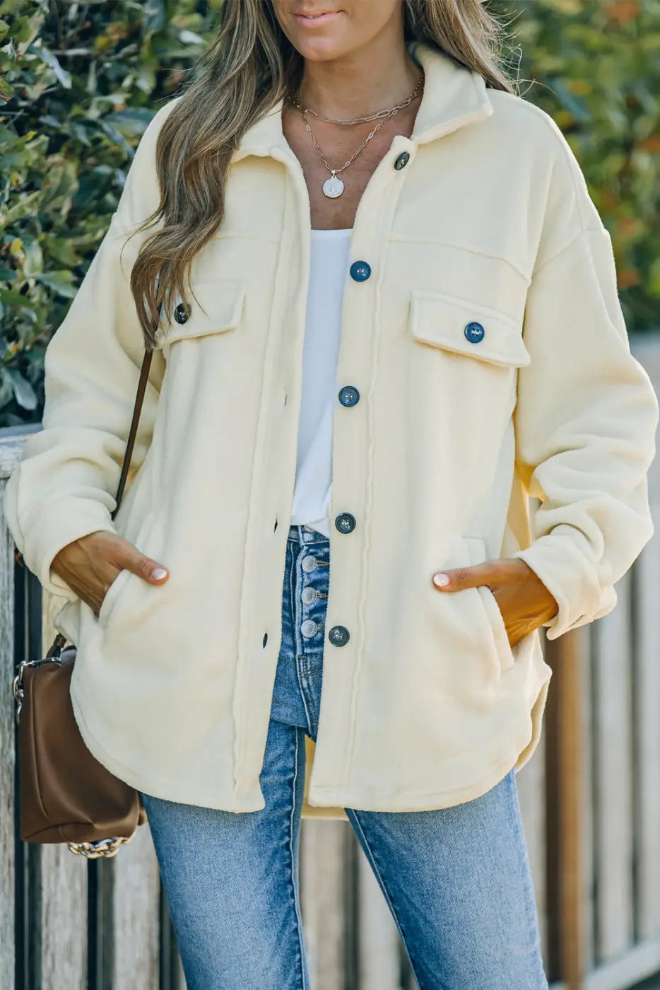 Turn Down Collar Buttoned Shirt Jacket-5